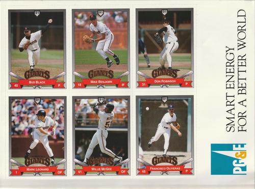 1991 PG&E San Francisco Giants - Panels #19-24 Bud Black / Mike Benjamin / Don Robinson / Mark Leonard / Willie McGee / Francisco Oliveras Front