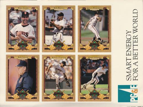 1992 PG&E San Francisco Giants - Panels #NNO Will Clark (1992 All-Star Game) / Bob Brenly (CO) / Bryan Hickerson / Bob Lillis (CO) / Royce Clayton / Mark Leonard (Dropping Bat) Front