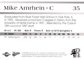 1998 Multi-Ad Rockford Cubbies #NNO Mike Amrhein Back