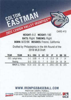 2022 Choice Lehigh Valley IronPigs #13 Colton Eastman Back