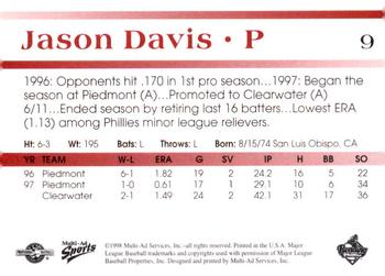 1998 Multi-Ad Reading Phillies Blue Border #9 Jason Davis Back