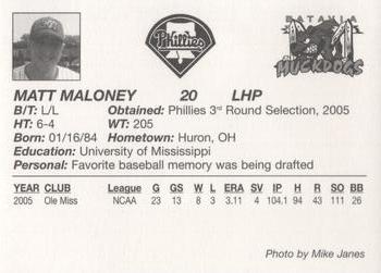 2005 Batavia Muckdogs #NNO Matt Maloney Back