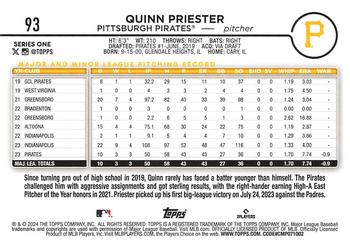 2024 Topps - Gold Foil #93 Quinn Priester Back