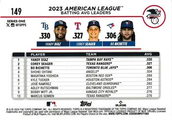 2024 Topps - Gold Foil #149 American League Leaders Batting Average (Yandy Díaz / Corey Seager / Bo Bichette) Back