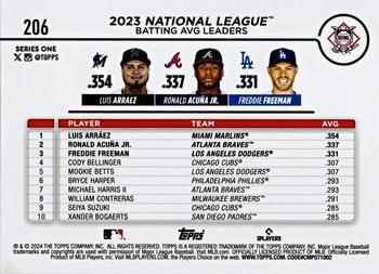 2024 Topps - Gold Foil #206 National League Leaders Batting Average (Luis Arraez / Ronald Acuña Jr. / Freddie Freeman) Back