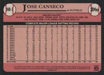 2024 Topps - 1989 Topps Baseball 35th Anniversary Blue #89B-3 Jose Canseco Back