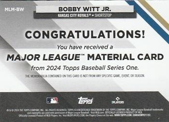 2024 Topps - Major League Material Relics #MLM-BW Bobby Witt Jr. Back