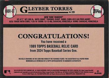 2024 Topps - 1989 Topps Baseball 35th Anniversary Relics #89BR-GT Gleyber Torres Back