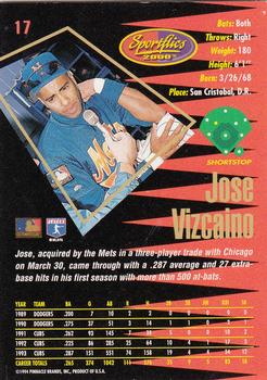 1994 Sportflics 2000 Rookie & Traded #17 Jose Vizcaino Back
