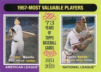 2024 Topps Heritage #190 1957 MVPs (Mickey Mantle / Hank Aaron) Front