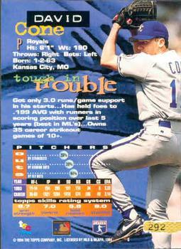 1994 Stadium Club - First Day Issue #292 David Cone Back