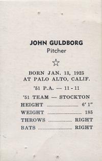 1952 Vancouver Capilanos Popcorn  #NNO John Guldborg Back