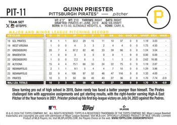 2024 Topps Pittsburgh Pirates #PIT-11 Quinn Priester Back