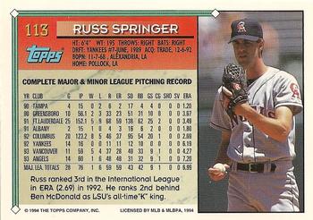 1994 Topps #113 Russ Springer Back