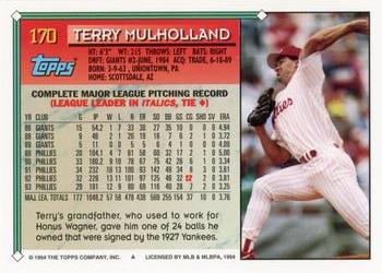 1994 Topps #170 Terry Mulholland Back