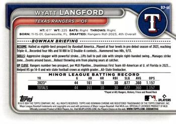 2024 Bowman - Chrome Prospects Aqua Lunar Refractors #BCP-64 Wyatt Langford Back