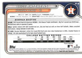 2024 Bowman - Chrome Prospects Aqua Lunar Refractors #BCP-69 Brice Matthews Back