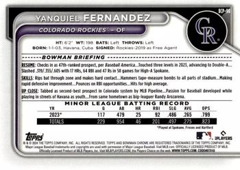 2024 Bowman - Chrome Prospects Aqua Lunar Refractors #BCP-90 Yanquiel Fernandez Back