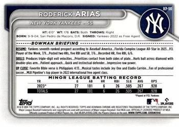 2024 Bowman - Chrome Prospects Aqua Lunar Refractors #BCP-100 Roderick Arias Back