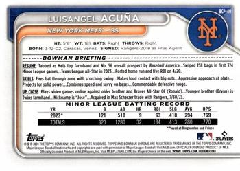 2024 Bowman - Chrome Prospects Aqua Shimmer Refractors #BCP-40 Luisangel Acuna Back