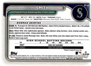 2024 Bowman - Chrome Prospects Aqua Shimmer Refractors #BCP-45 Aidan Smith Back