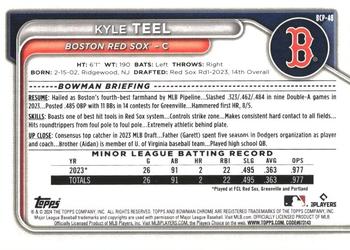 2024 Bowman - Chrome Prospects Aqua Shimmer Refractors #BCP-48 Kyle Teel Back