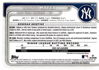 2024 Bowman - Chrome Prospects Aqua Shimmer Refractors #BCP-84 Brando Mayea Back