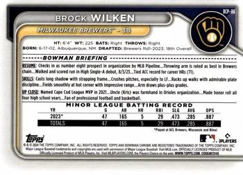 2024 Bowman - Chrome Prospects Aqua Shimmer Refractors #BCP-86 Brock Wilken Back