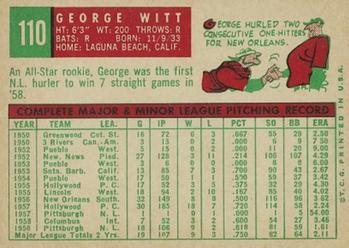 1959 Topps #110 George Witt Back