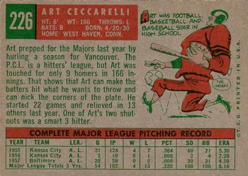 1959 Topps #226 Art Ceccarelli Back