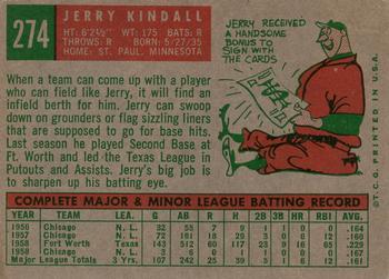 1959 Topps #274 Jerry Kindall Back