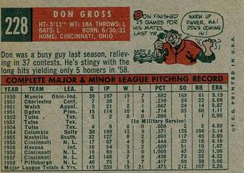 1959 Topps #228 Don Gross Back