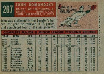 1959 Topps #267 John Romonosky Back