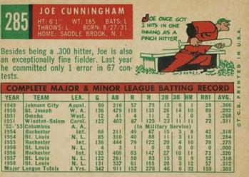 1959 Topps #285 Joe Cunningham Back