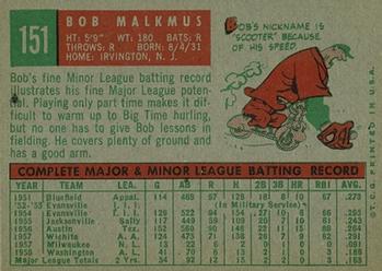 1959 Topps #151 Bob Malkmus Back