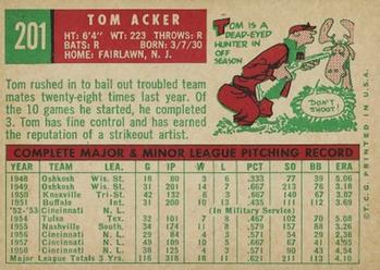 1959 Topps #201 Tom Acker Back