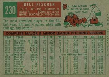 1959 Topps #230 Bill Fischer Back