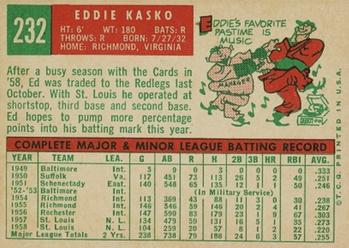 1959 Topps #232 Eddie Kasko Back