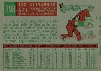 1959 Topps #298 Tex Clevenger Back