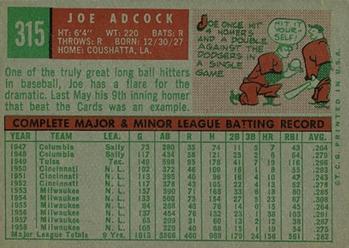1959 Topps #315 Joe Adcock Back