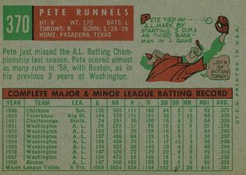 1959 Topps #370 Pete Runnels Back