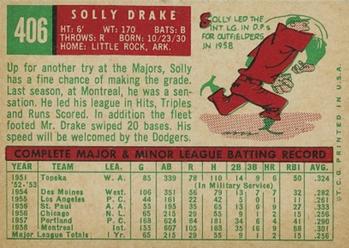 1959 Topps #406 Solly Drake Back