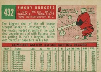 1959 Topps #432 Smoky Burgess Back