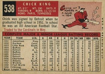 1959 Topps #538 Chick King Back
