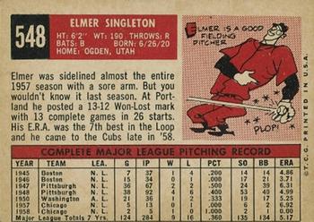 1959 Topps #548 Elmer Singleton Back