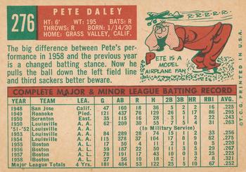 1959 Topps #276 Pete Daley Back