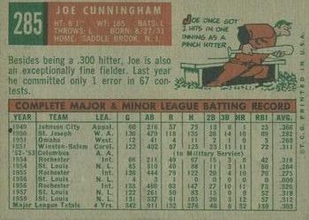 1959 Topps #285 Joe Cunningham Back