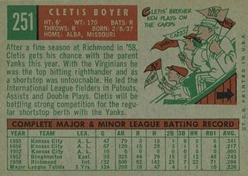 1959 Topps #251 Cletis Boyer Back