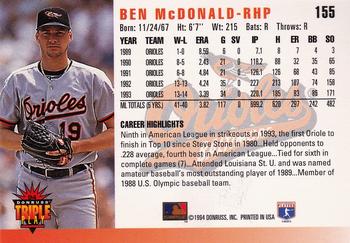 1994 Triple Play #155 Ben McDonald Back