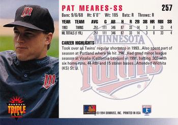 1994 Triple Play #257 Pat Meares Back